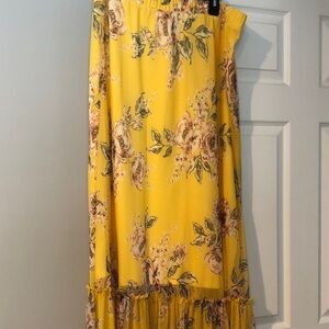 Cato Yellow Floral Maxi Skirt with Pink and Green Accents